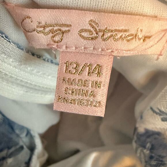 City Studios Juniors' Ruffled Off-The-Shoulder Corset Gown White/Navy Sz 13/14 - Picture 9 of 11